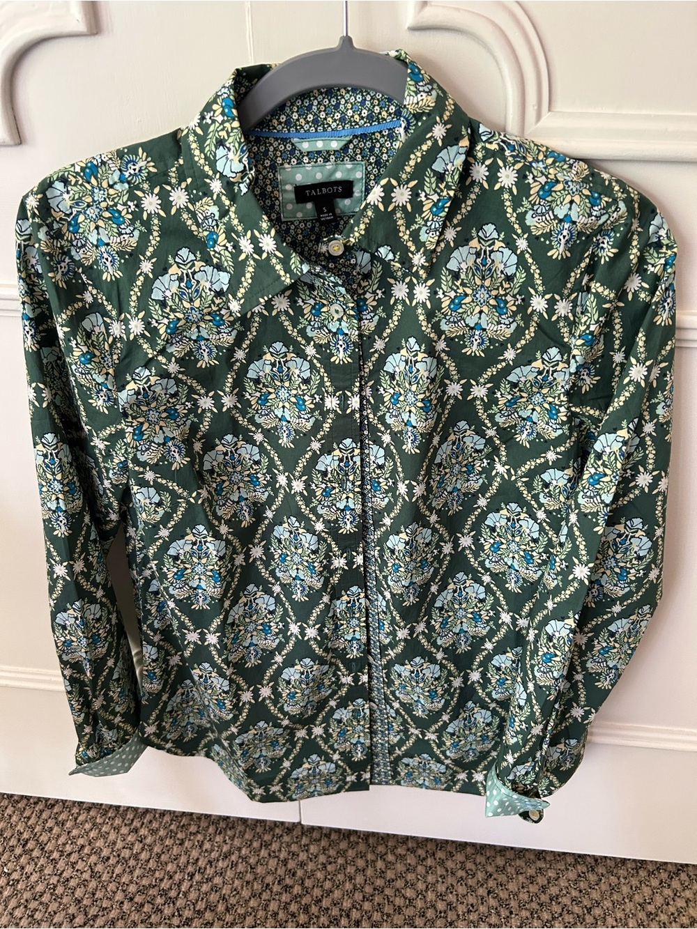 Talbots Green Floral Button-Up Blouse size Small